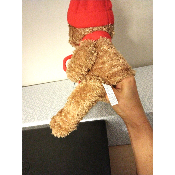 Vintage Hand Puppet Teddy Bear Realistic Plush Christmas Toy w Knit Hat & Scarf - Picture 5 of 12